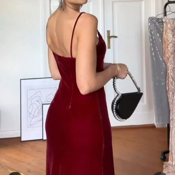 Zara Velvet Burgundy Red Slip Midi Dress Size Small - Holiday Party Christmas - Picture 2 of 13